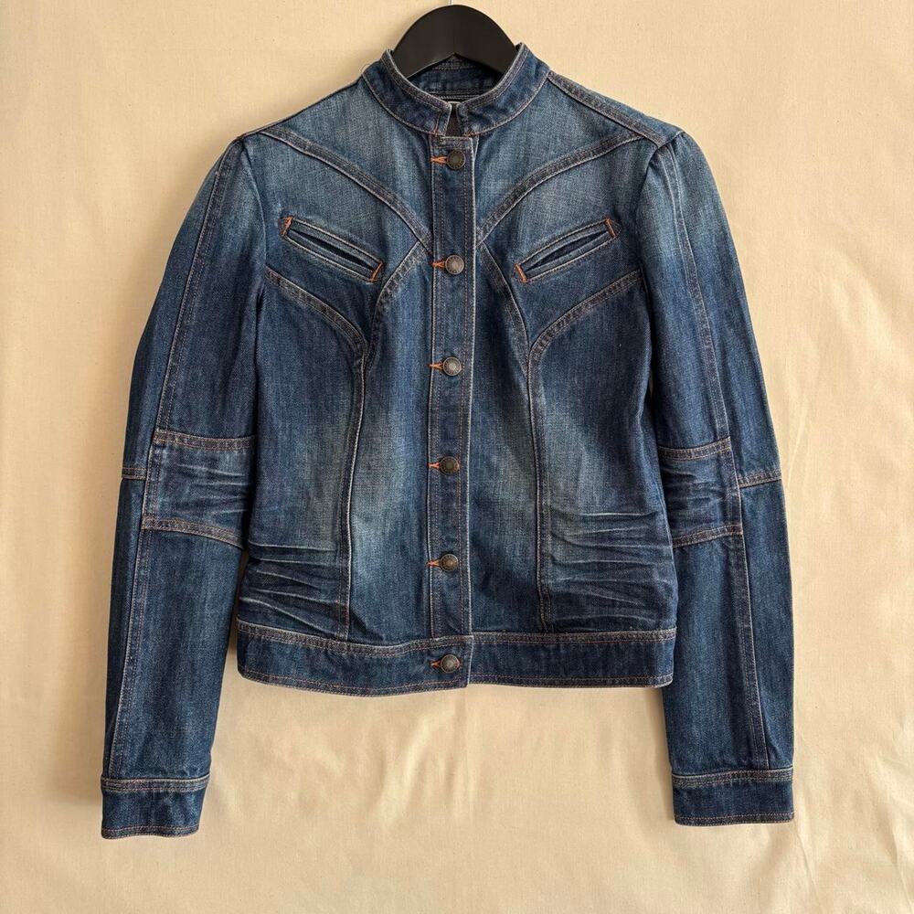 Vintage true 2000s Y2K A|X Armani Exchange Denim Shrunken Moto Jacket - Size M
